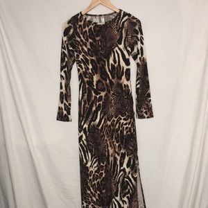 24Seven Cheetah Print Long Sleeve Fitted Maxi